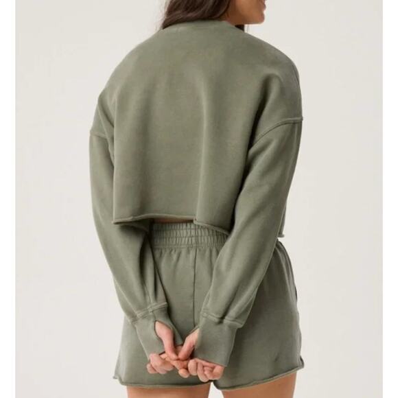 Aerie Sweatshirt Womens Small Green Throw Back Cropped Crewneck Pullover - Picture 3 of 10